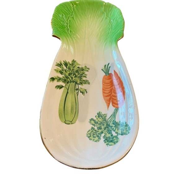 Unique Farmhouse Kitchen Style Vintage Celery Shaped Ceramic Spoon Rest / Tray - Picture 3 of 13